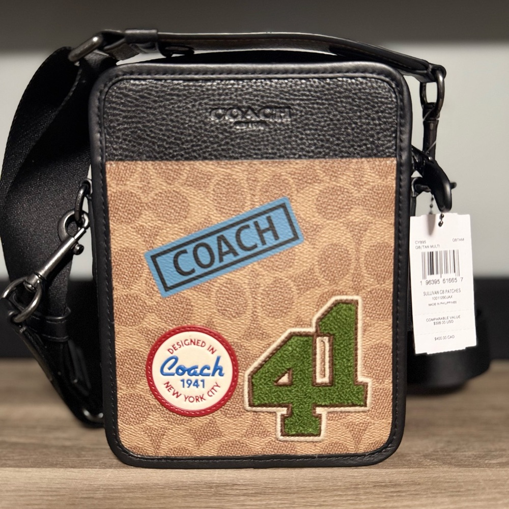 Coach Black and Tan Messenger Bag with Signature Logo - Picture 2 of 8